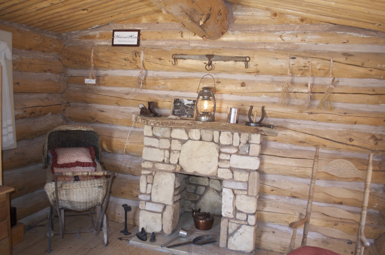 Fireplace within Wood Cabin